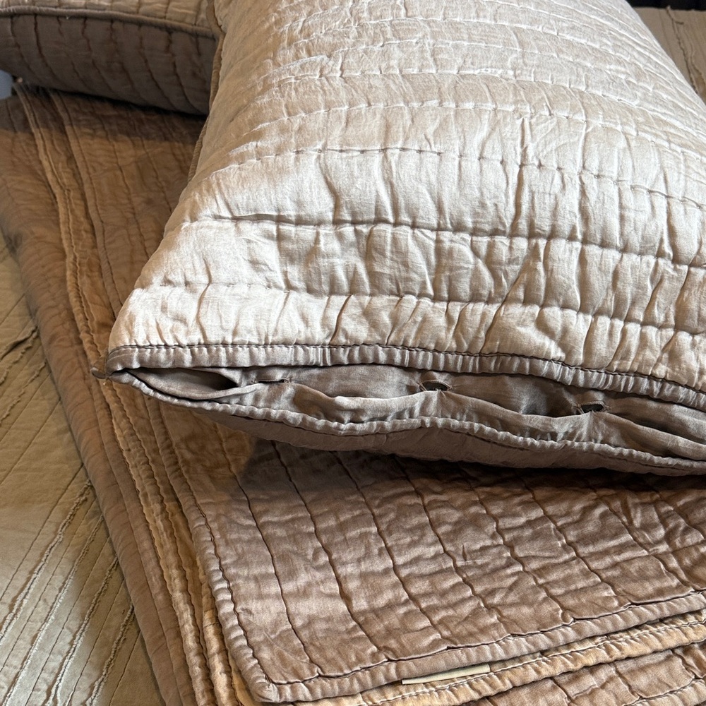 Pottery Barn Quilted Velvet Bedspread Set in Taupe - Picture 3 of 6